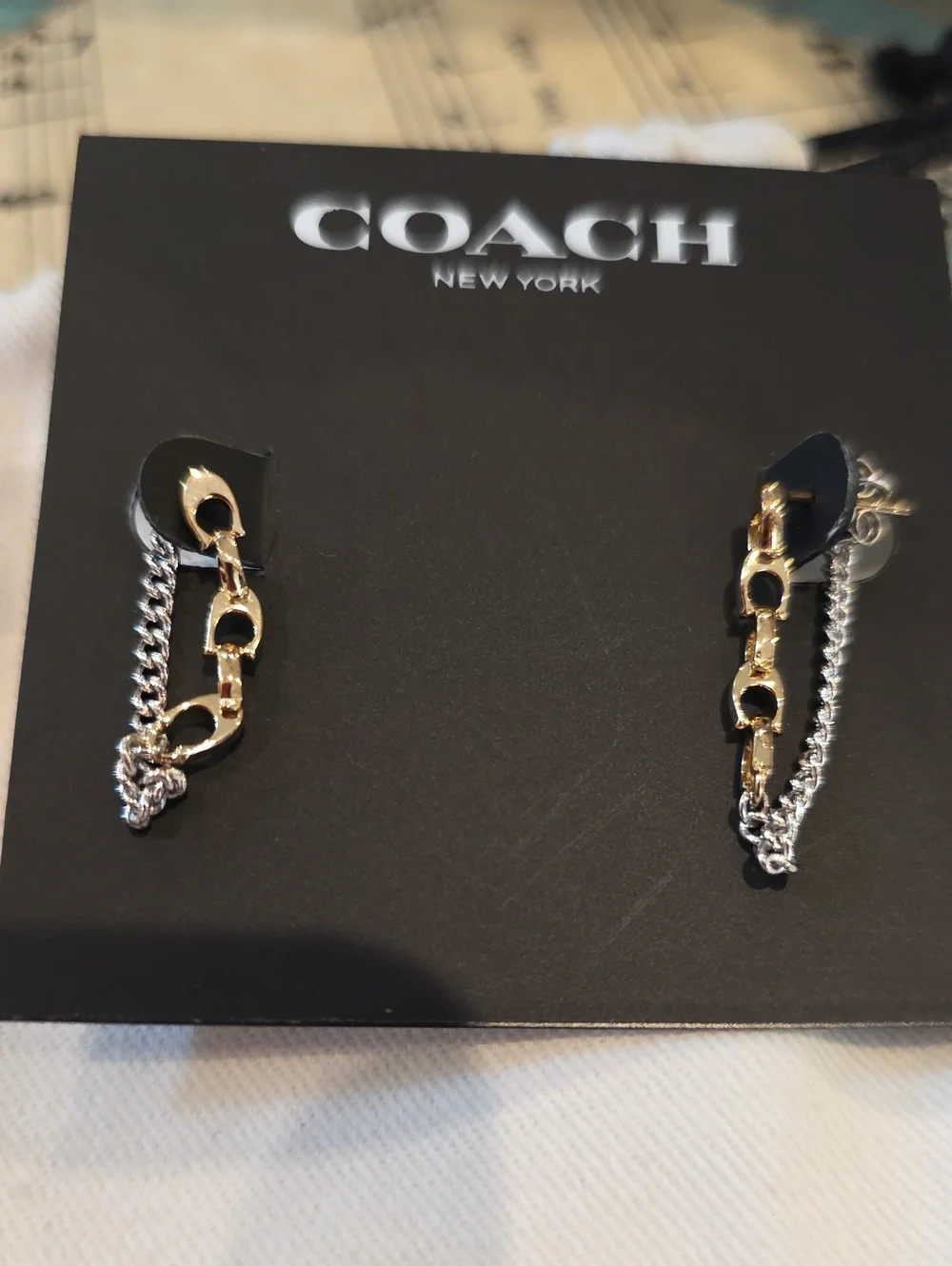 Coach Two Toned Chain Hoop Earrings